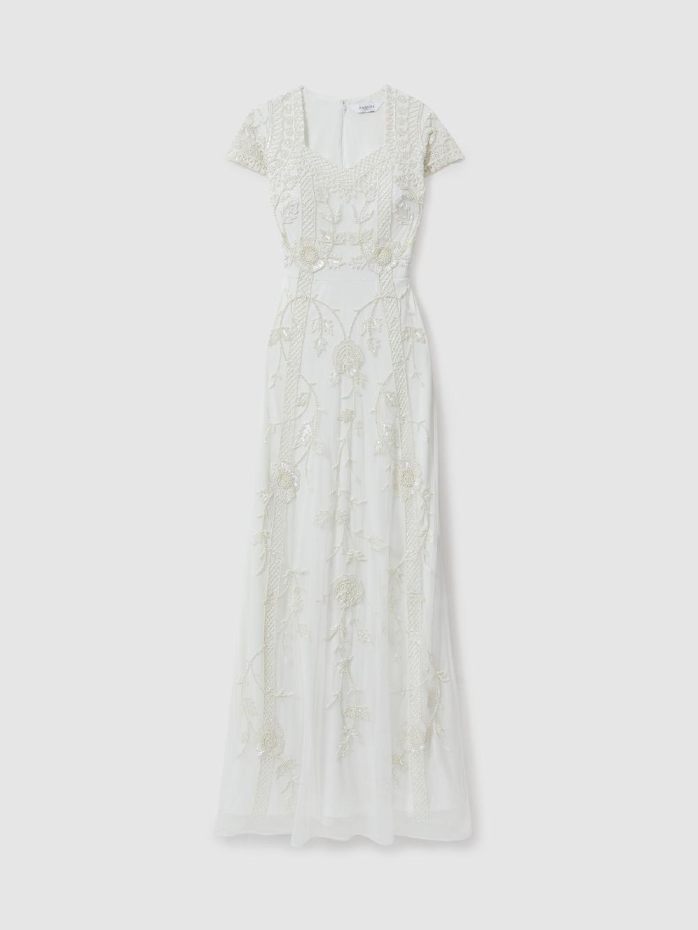 Reiss Raishma Floral Beaded Maxi Dress In Ivory