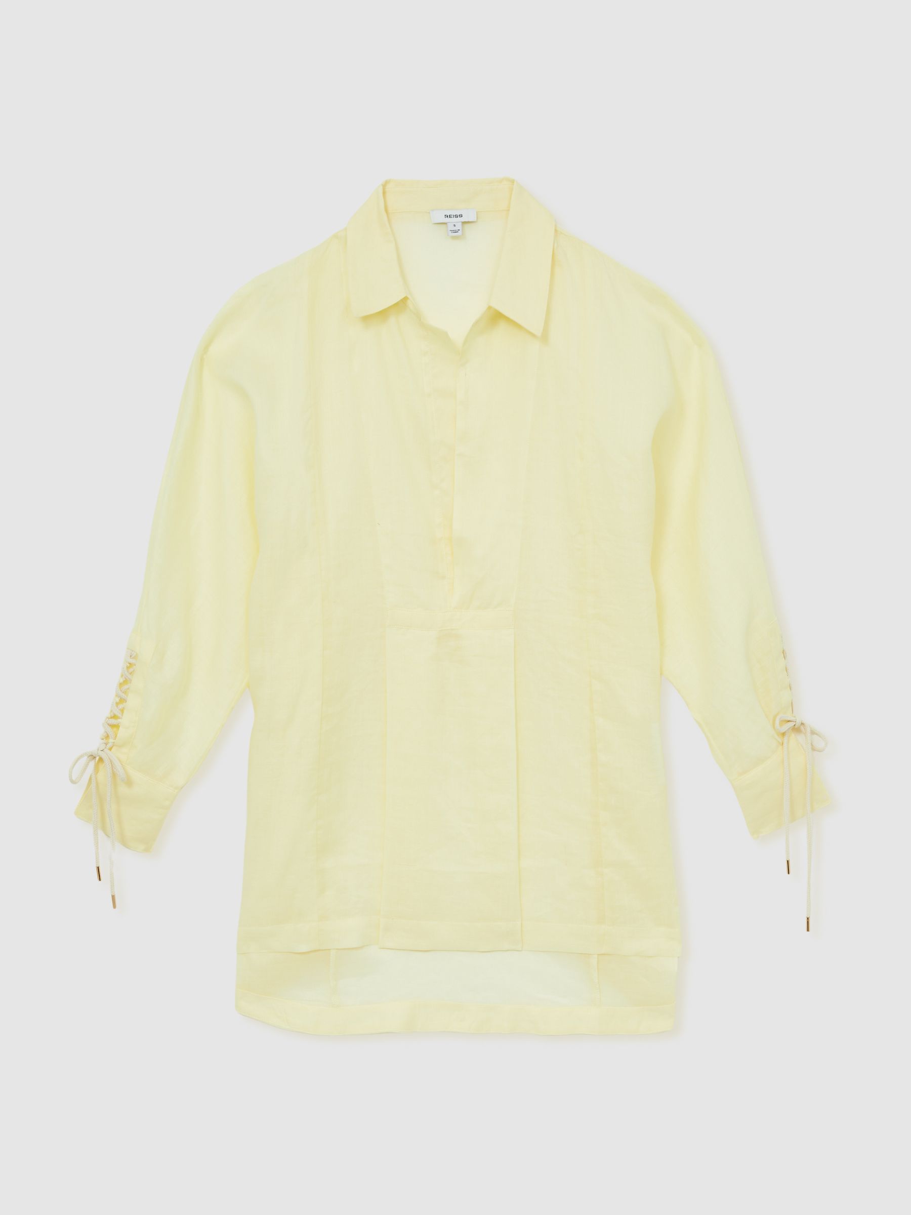 Reiss Ramie Open-Collar Kaftan Shirt In Yellow