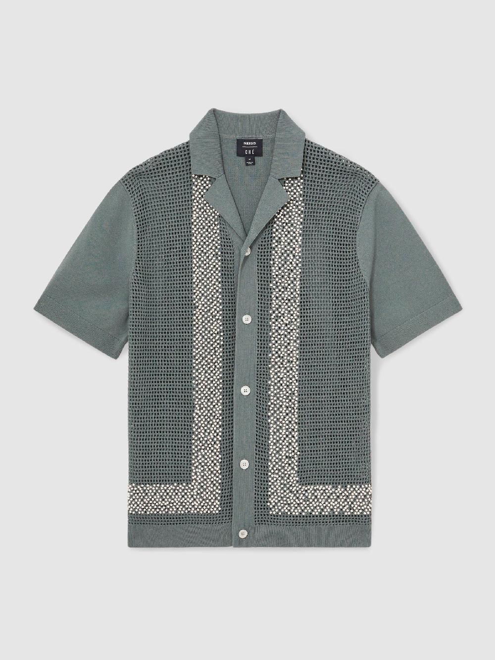 Reiss Reiss | Ché Beaded Crochet Shirt In Sage