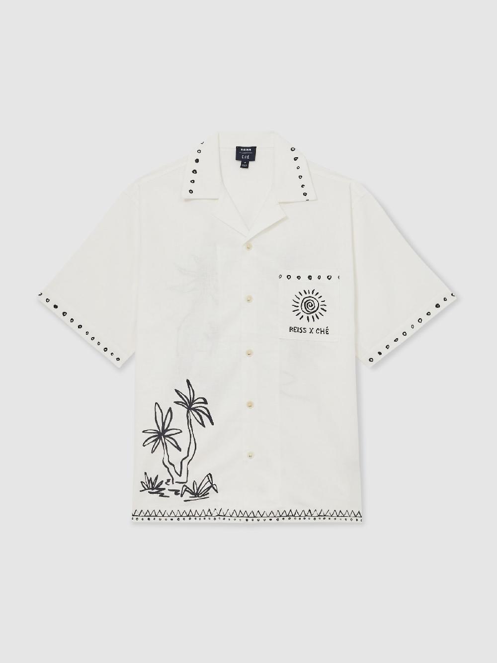 Reiss Reiss | Ché Cotton-Linen Palm Shirt In White