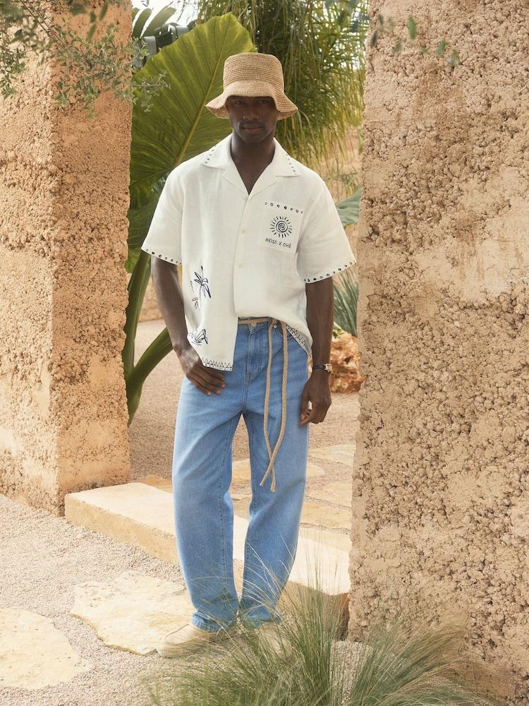 reiss Reiss | Ché Cotton-Linen Palm Shirt in White