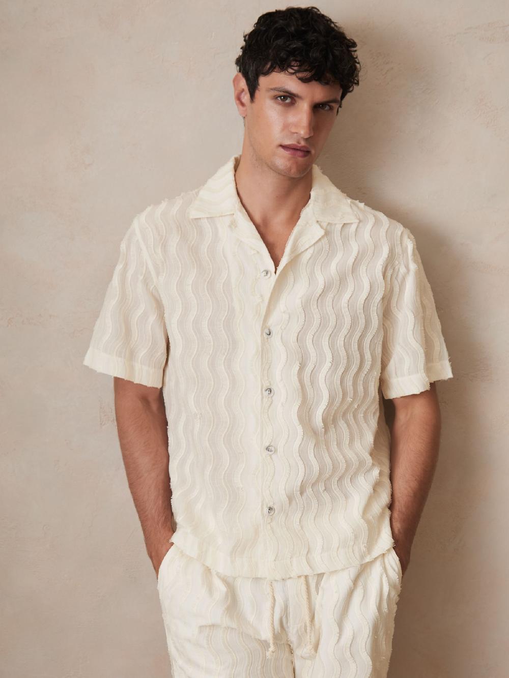 Reiss Reiss | Ché Fringed-Wave Shirt In Off White