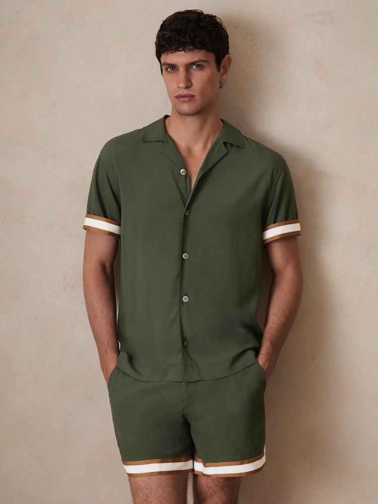 reiss Reiss | Ché Stripe-Cuff Shirt in Pine Green