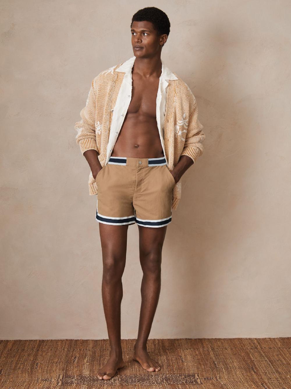 Reiss Reiss | Ché Stripe-Trim Swim Shorts In Camel