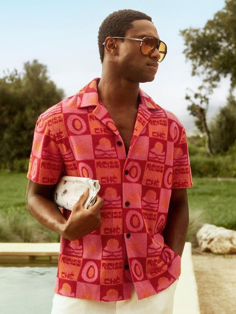 reiss Reiss | Ché Sunset Towelling Shirt in Pink