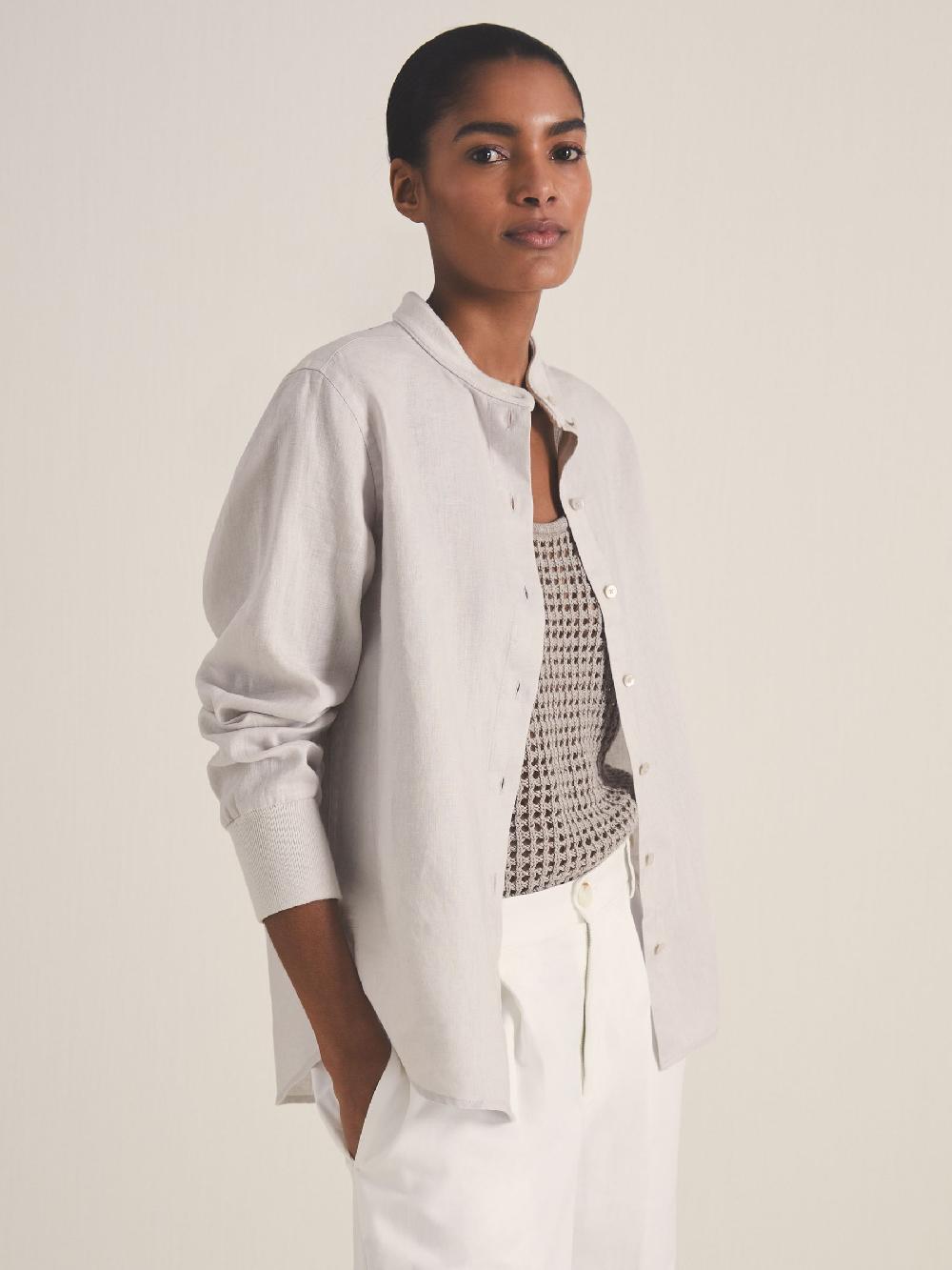 Reiss Reiss | Les 100 Ciels Linen Shirt In Soft Grey