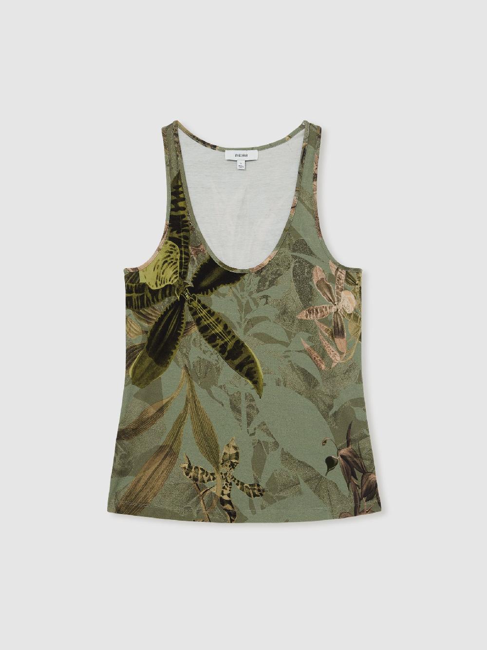 Reiss Reiss | NYBG Floral Scoop-Neck Vest In Khaki