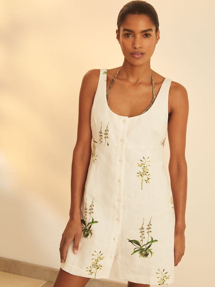 reiss Reiss | NYBG Linen Floral Mini Dress in Ivory