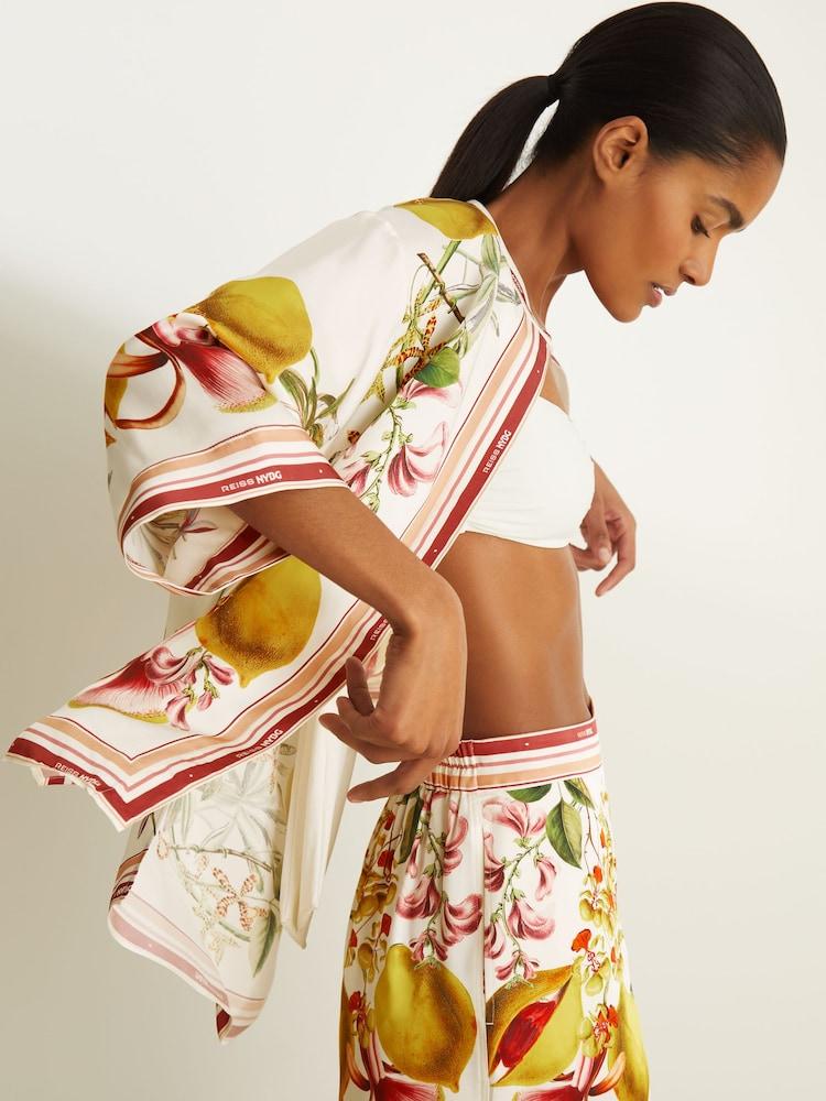 reiss Reiss | NYBG Satin Floral-Print Shirt in Ivory