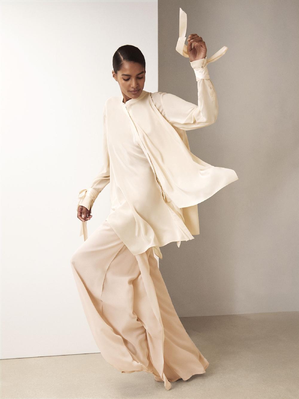 Reiss Reiss | Royal Ballet Tie-Cuff Blouse In Cream