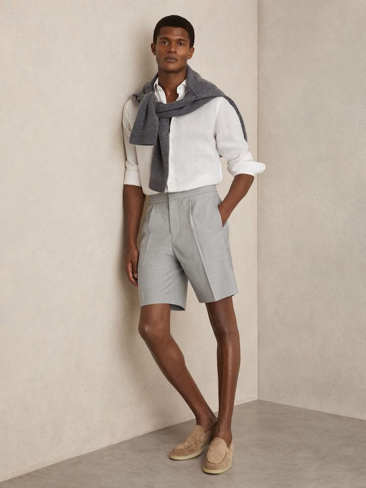 reiss Relaxed Drawstring Shorts in Soft Grey