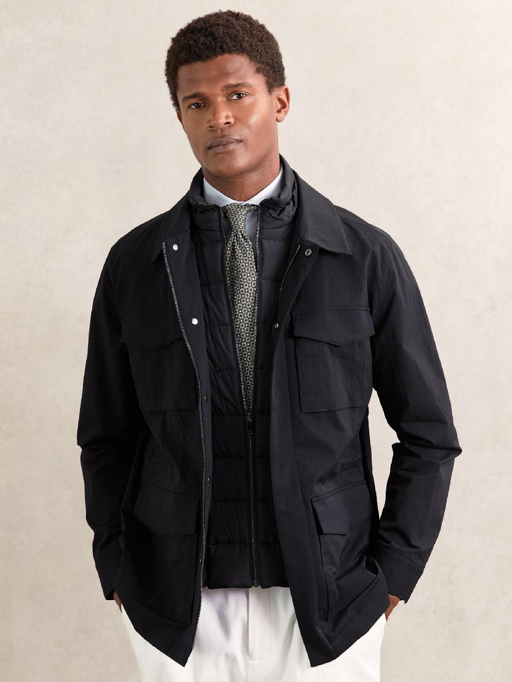 Reiss Removable-Gilet Safari Jacket In Navy