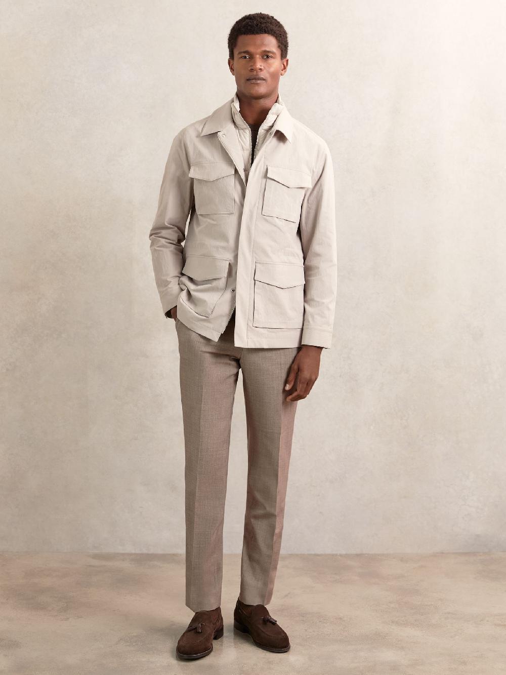 Reiss Removable-Gilet Safari Jacket In Stone