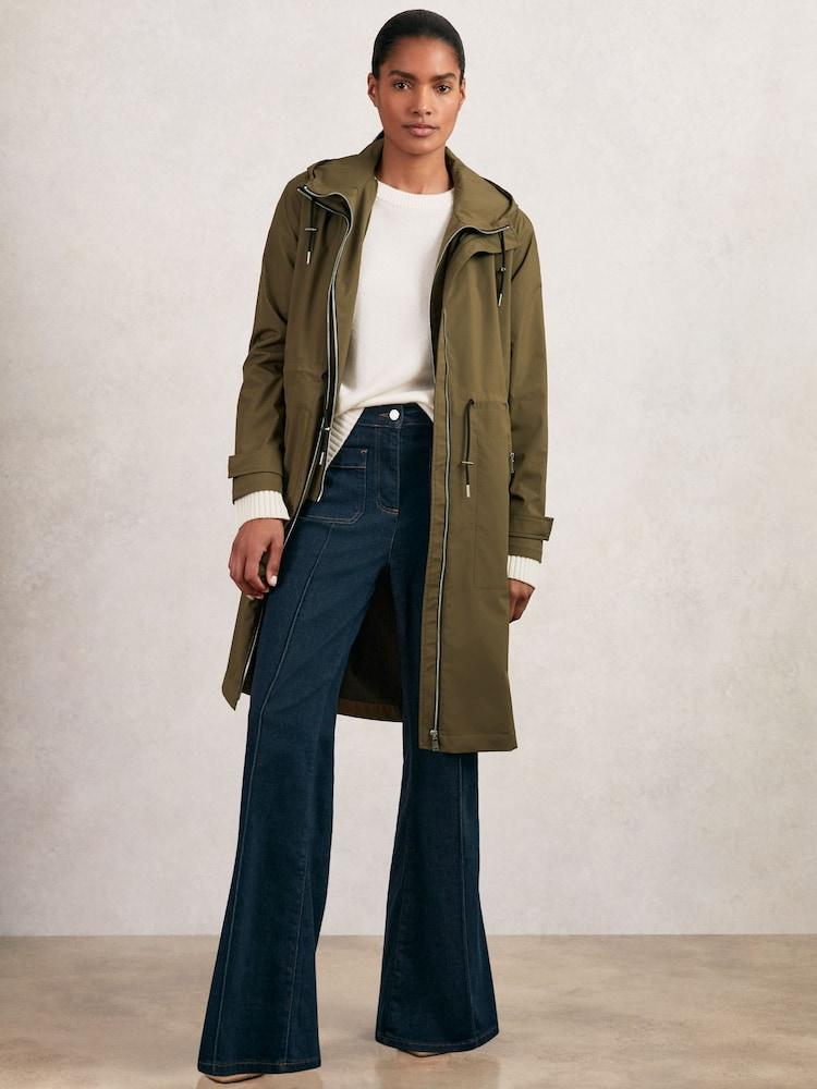 reiss Removable-Hood Parka Rain Coat in Khaki