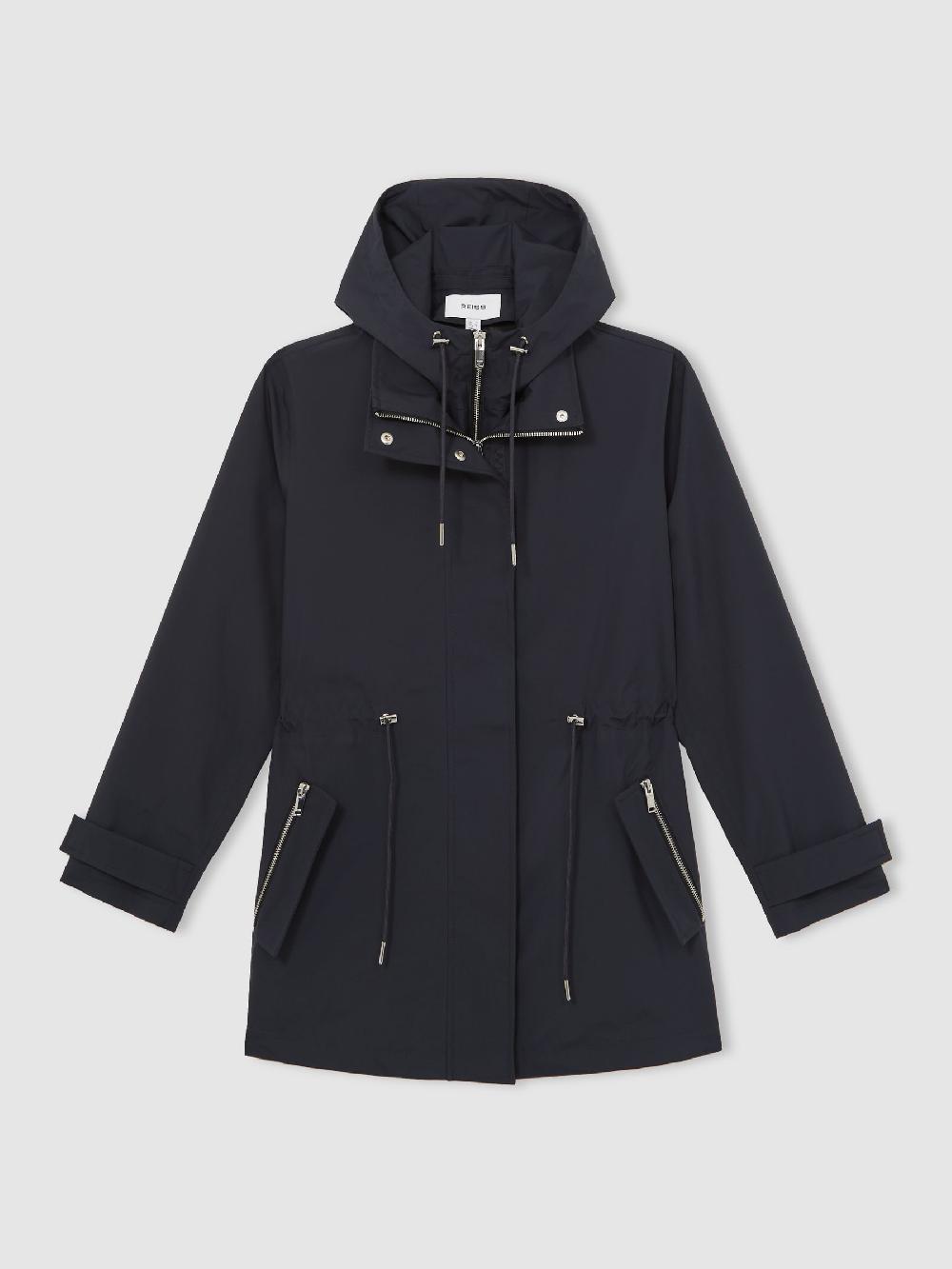 Reiss Removable-Hood Rain Coat In Navy