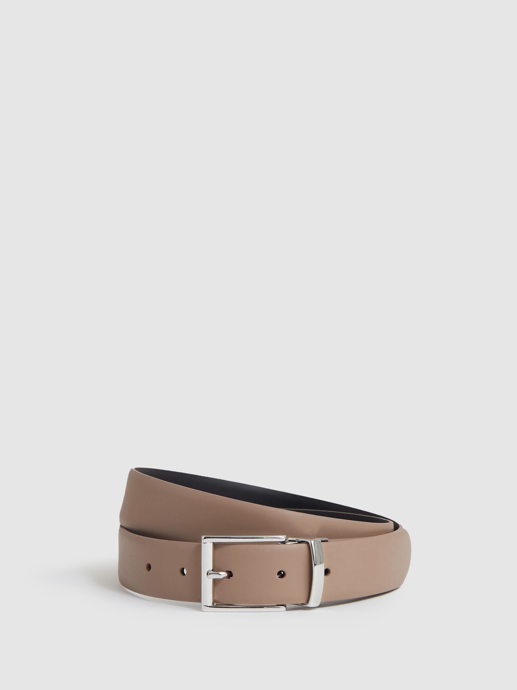 Reiss Reversible Leather Belt In Dark Stone/Navy