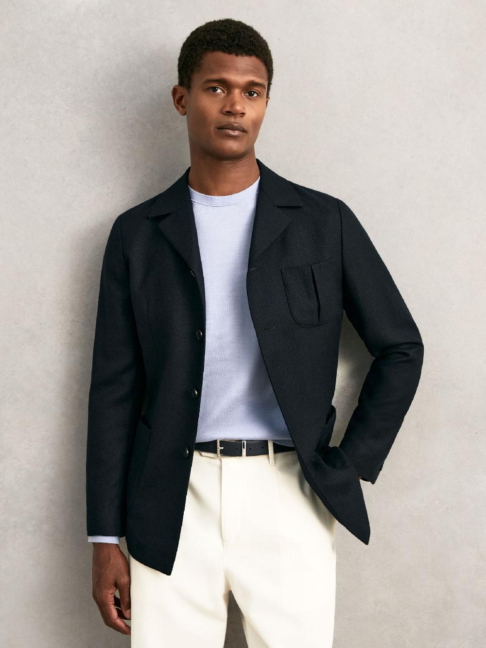 Reiss Reversible Leather Belt In Dark Stone/Navy