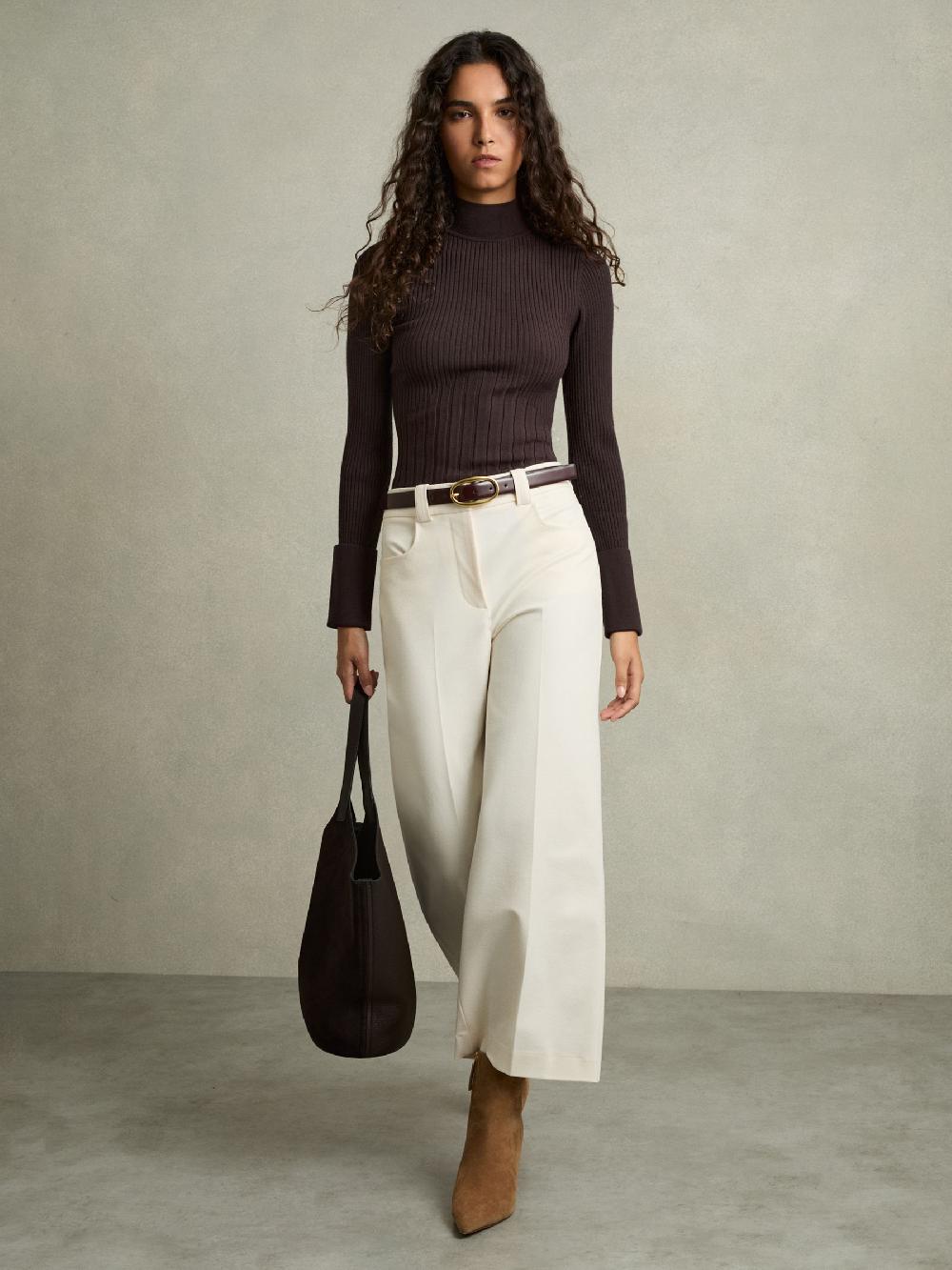 Reiss Rib-Knit High-Neck Top In Burgundy