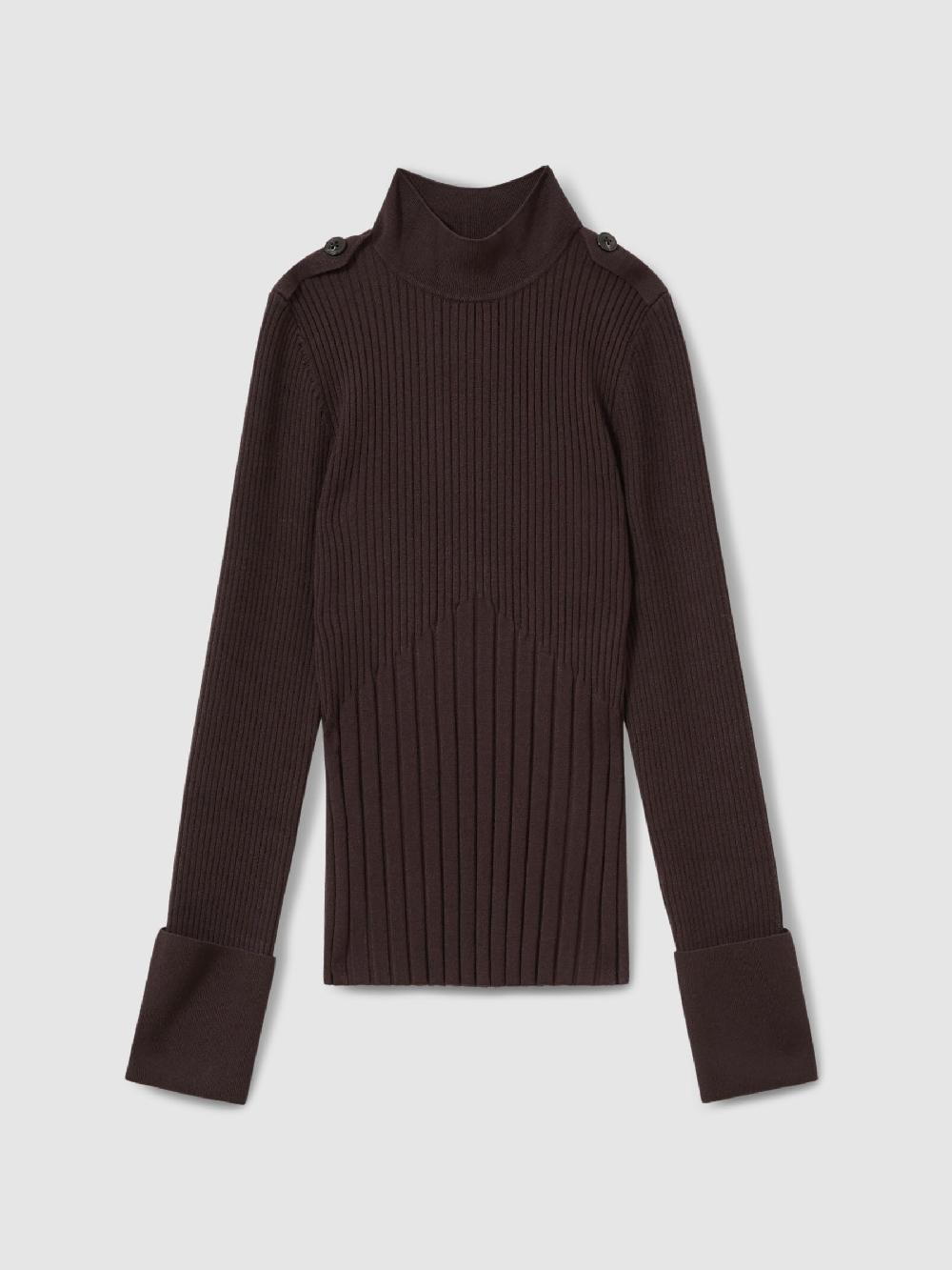 Reiss Rib-Knit High-Neck Top In Burgundy