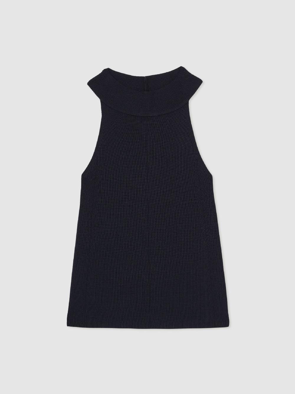 Reiss Rib Knit High Neck Vest In Navy