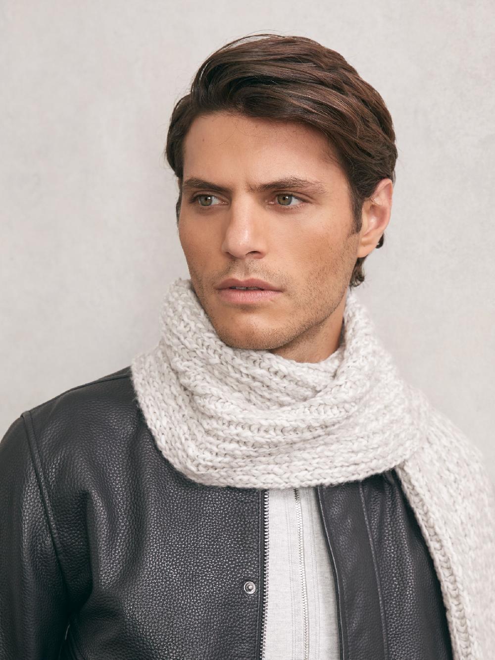 Reiss Rib-Knit Marl Scarf With Wool In Grey Marl