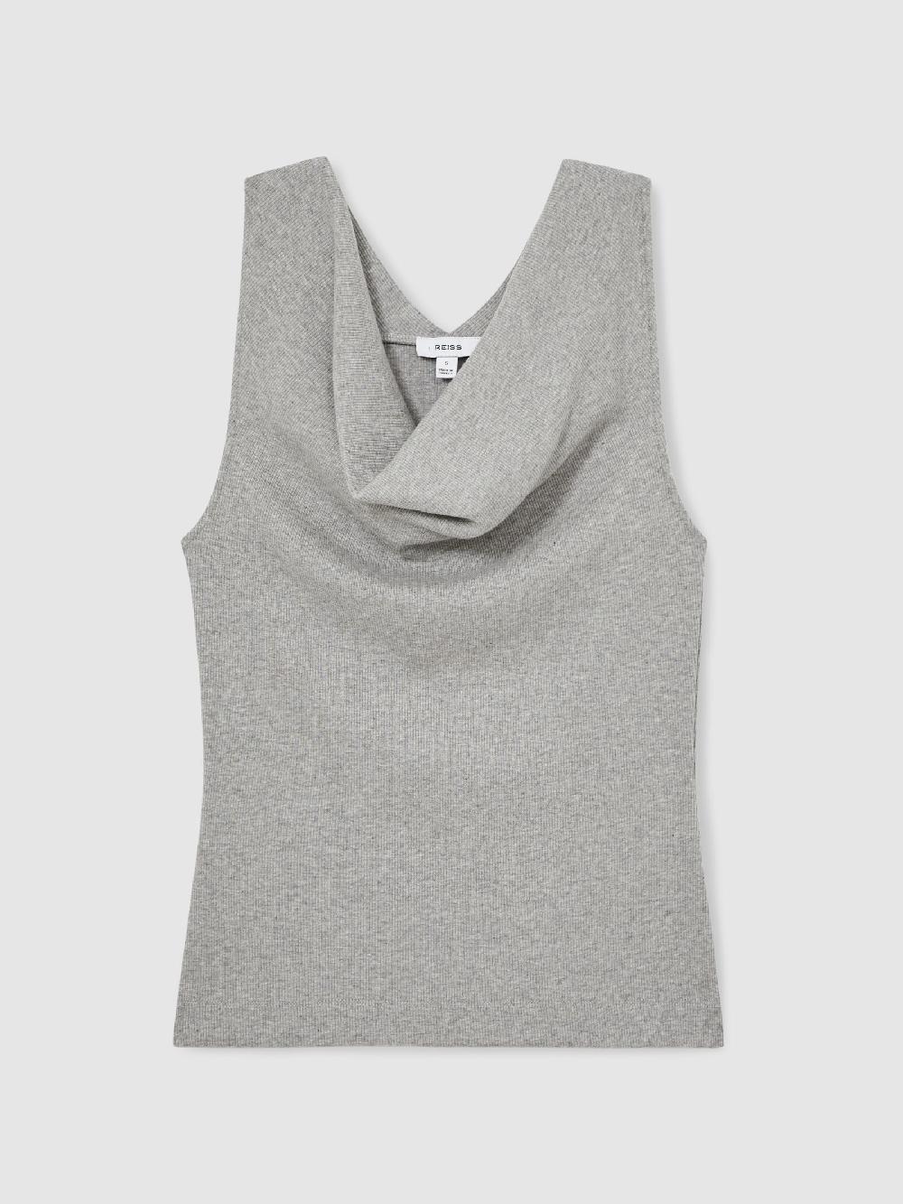Reiss Ribbed Cowl-Neck Vest In Grey Marl