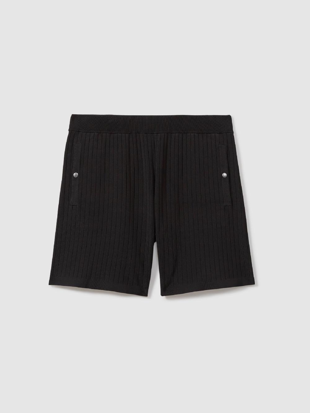 Reiss Ribbed Elasticated Waist Shorts In Black