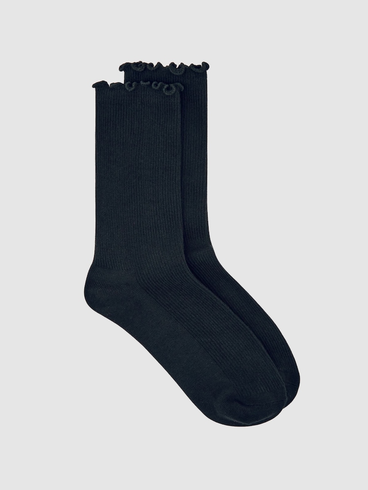 reiss Ribbed Frilly Socks in Black