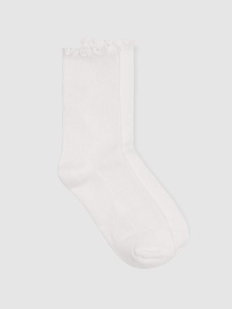 reiss Ribbed Frilly Socks in Cream