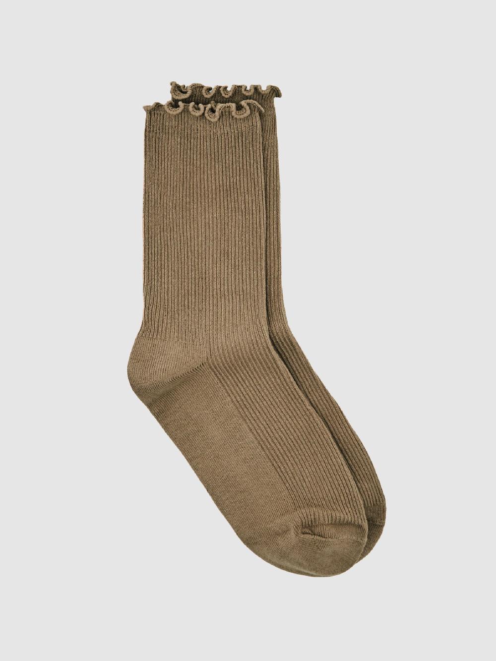 Reiss Ribbed Frilly Socks In Taupe