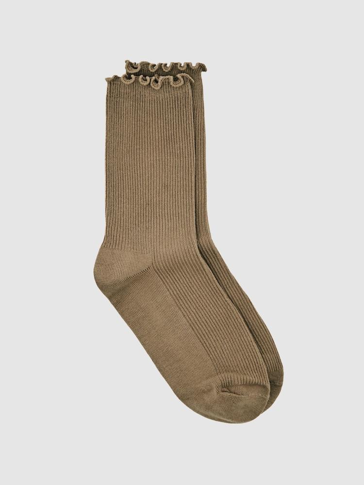 reiss Ribbed Frilly Socks in Taupe