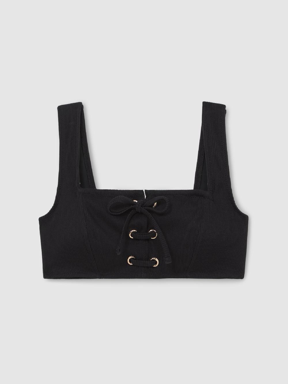 Reiss Ribbed Lace-Up Bikini Top In Black