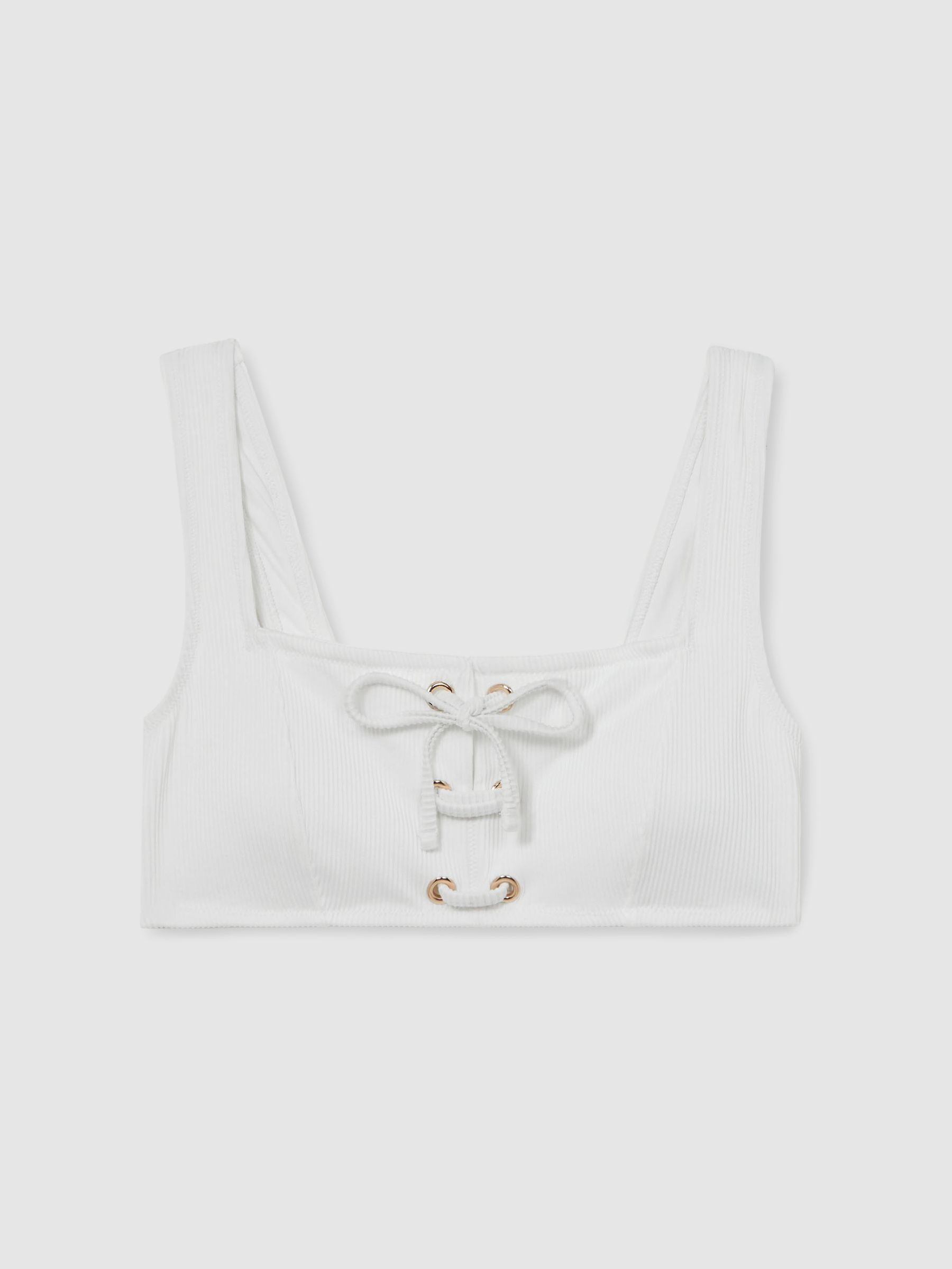 Reiss Ribbed Lace-Up Bikini Top In White