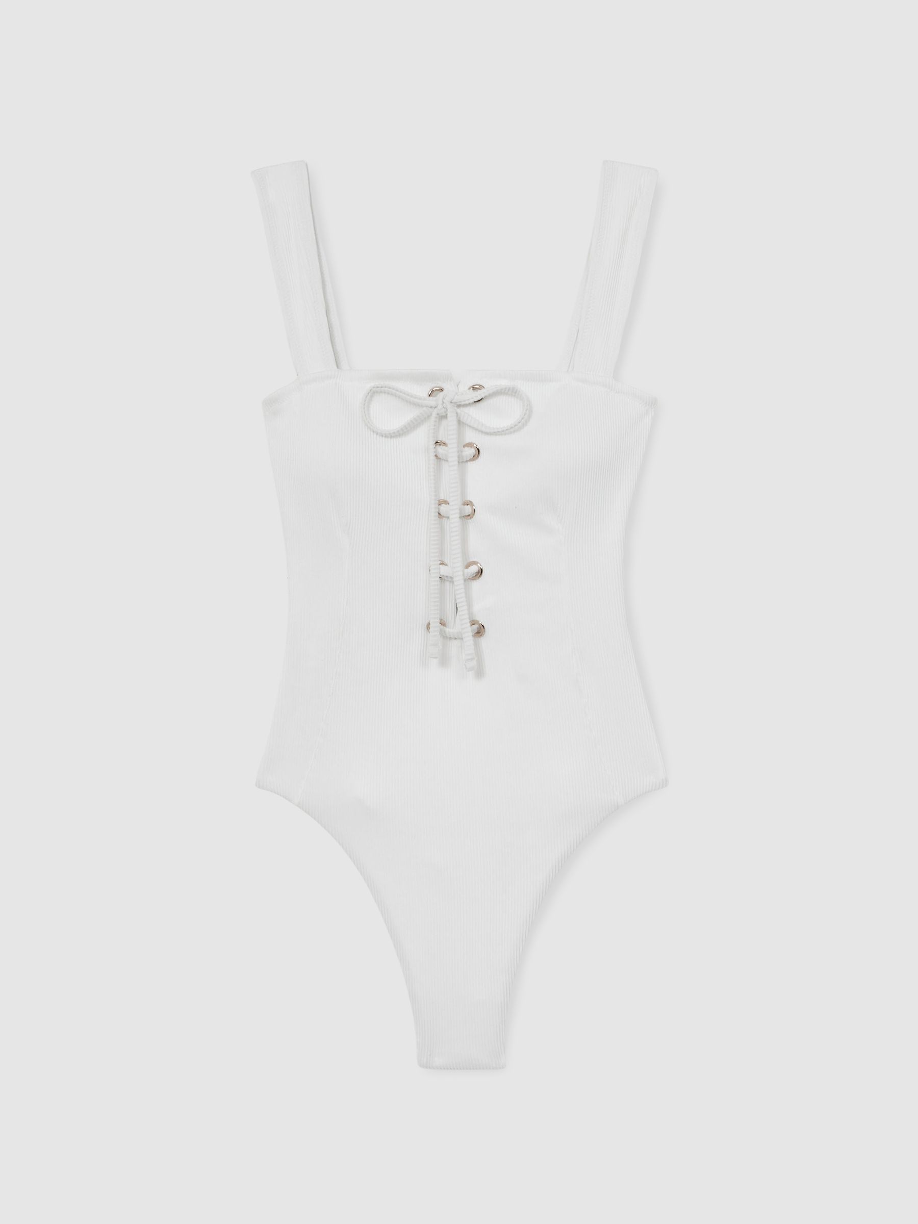 Reiss Ribbed Lace-Up Swimsuit In White