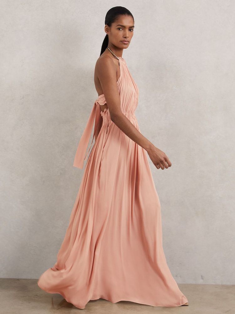 reiss Ring-Detail Halterneck Maxi Dress in Pink
