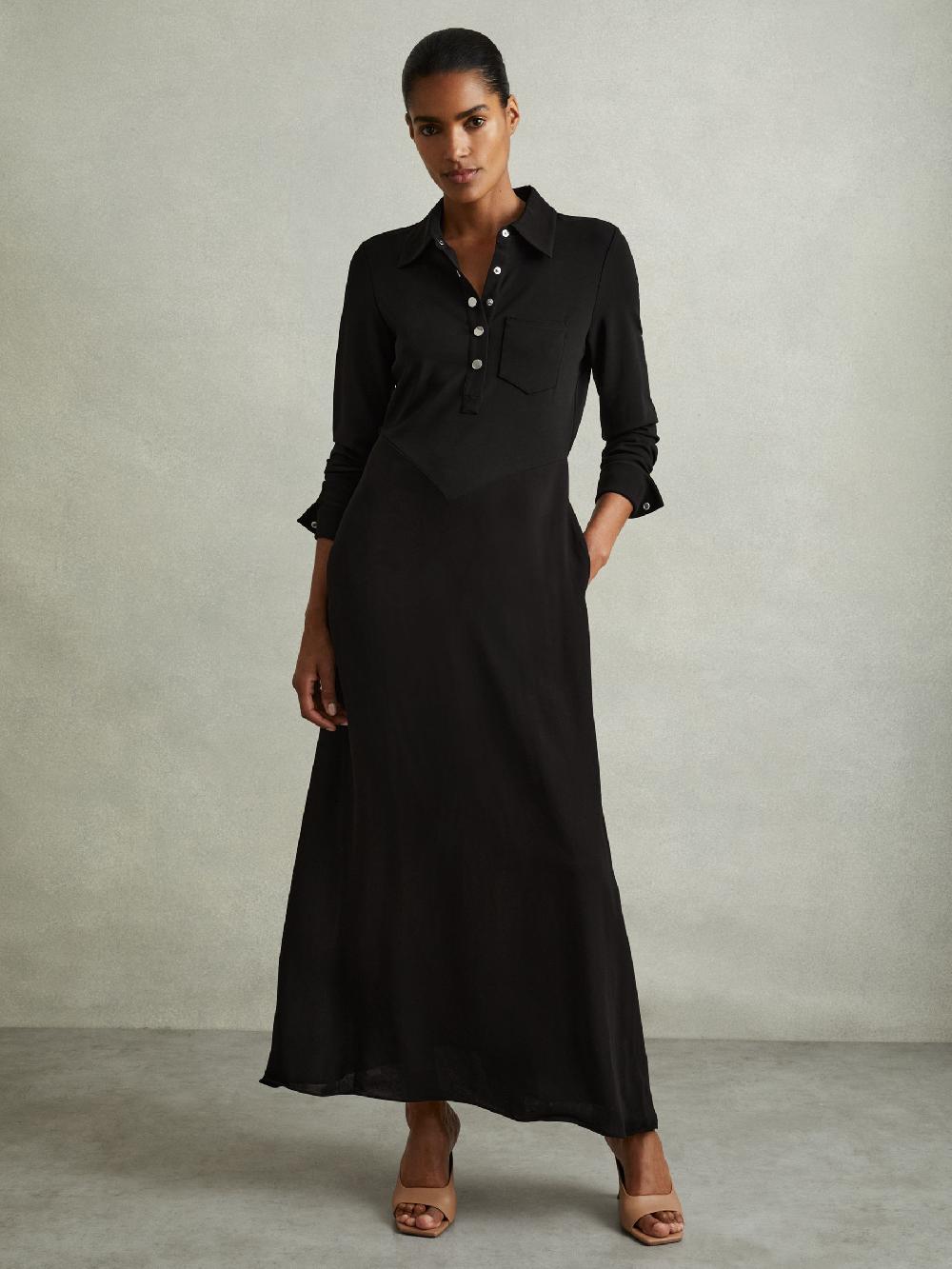 Reiss Rosina Black Jersey Polo Maxi Dress