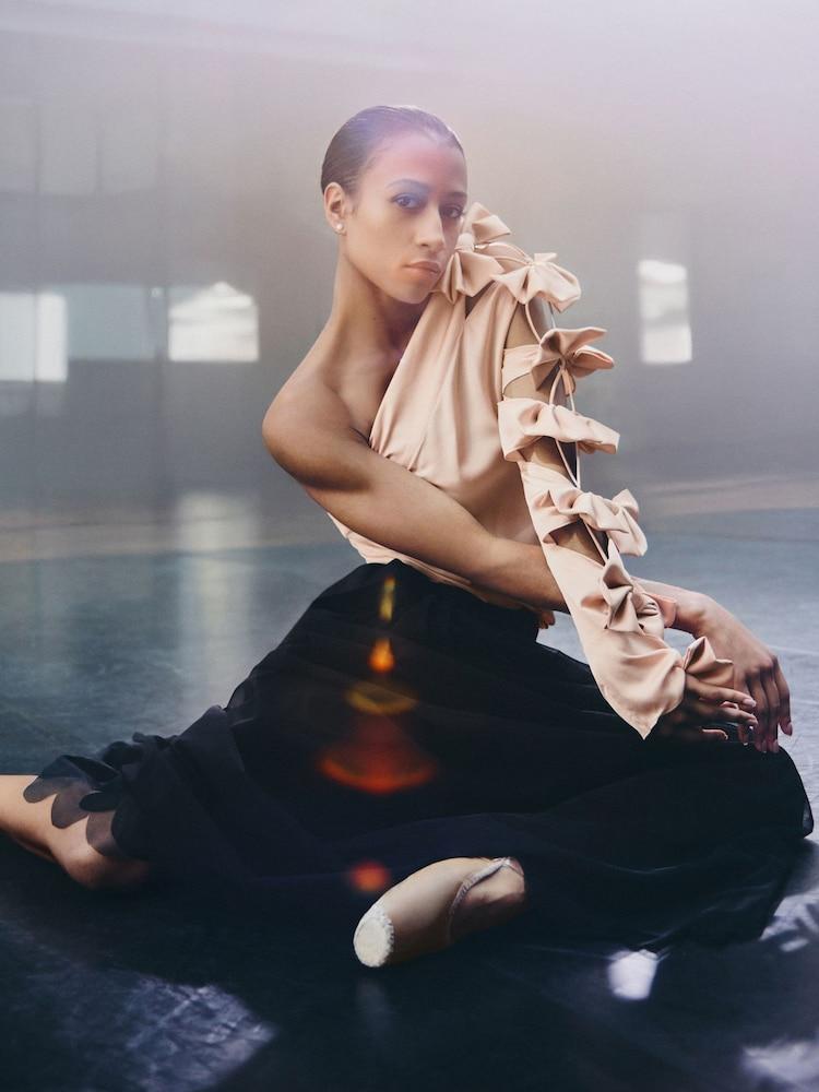 reiss Reiss | Royal Ballet Bow-Sleeve Top in Pale Pink