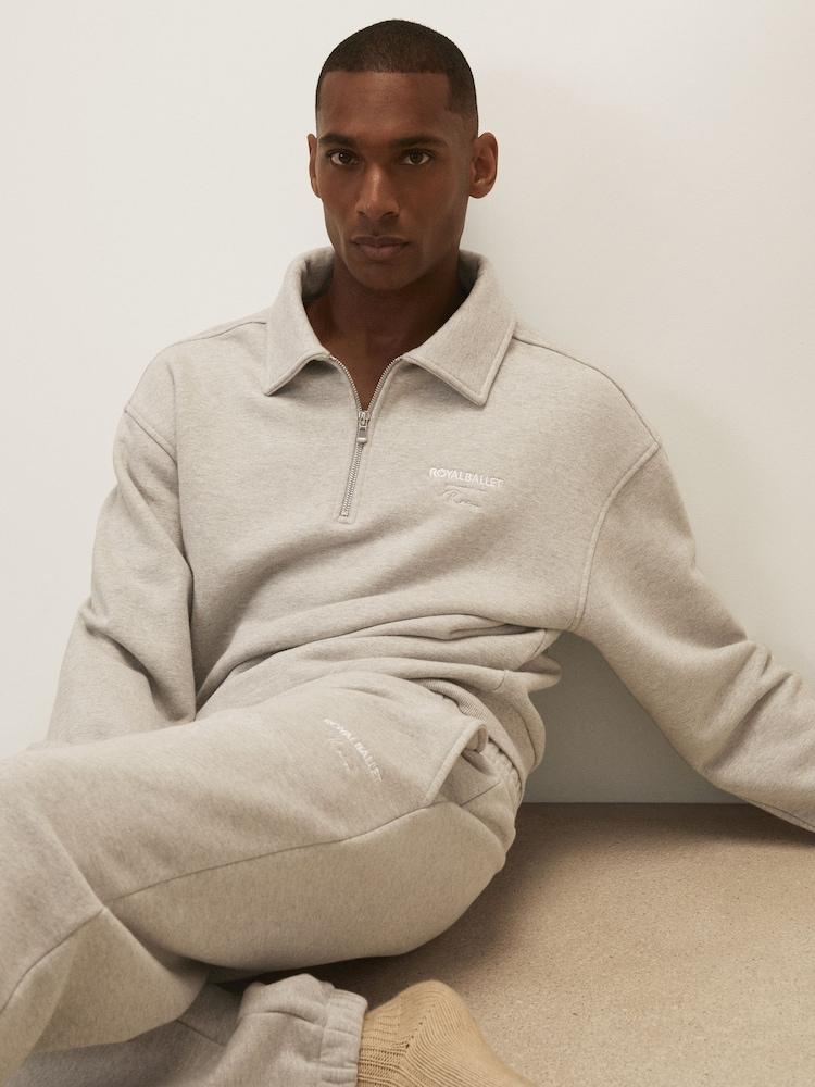 reiss Reiss | Royal Ballet Zip Sweatshirt Unisex Fit in Grey Melange