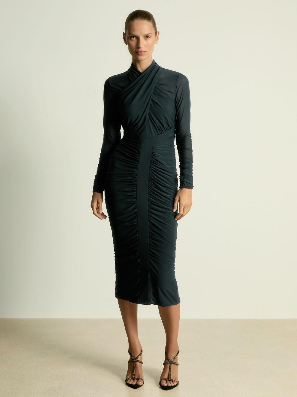 Reiss Ruched Bodycon Midi Dress In Teal