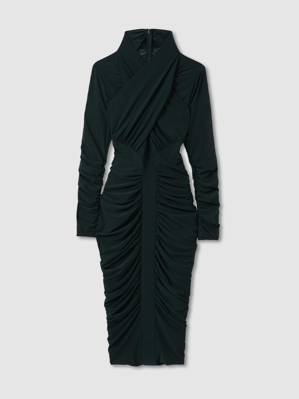 Reiss Ruched Bodycon Midi Dress In Teal