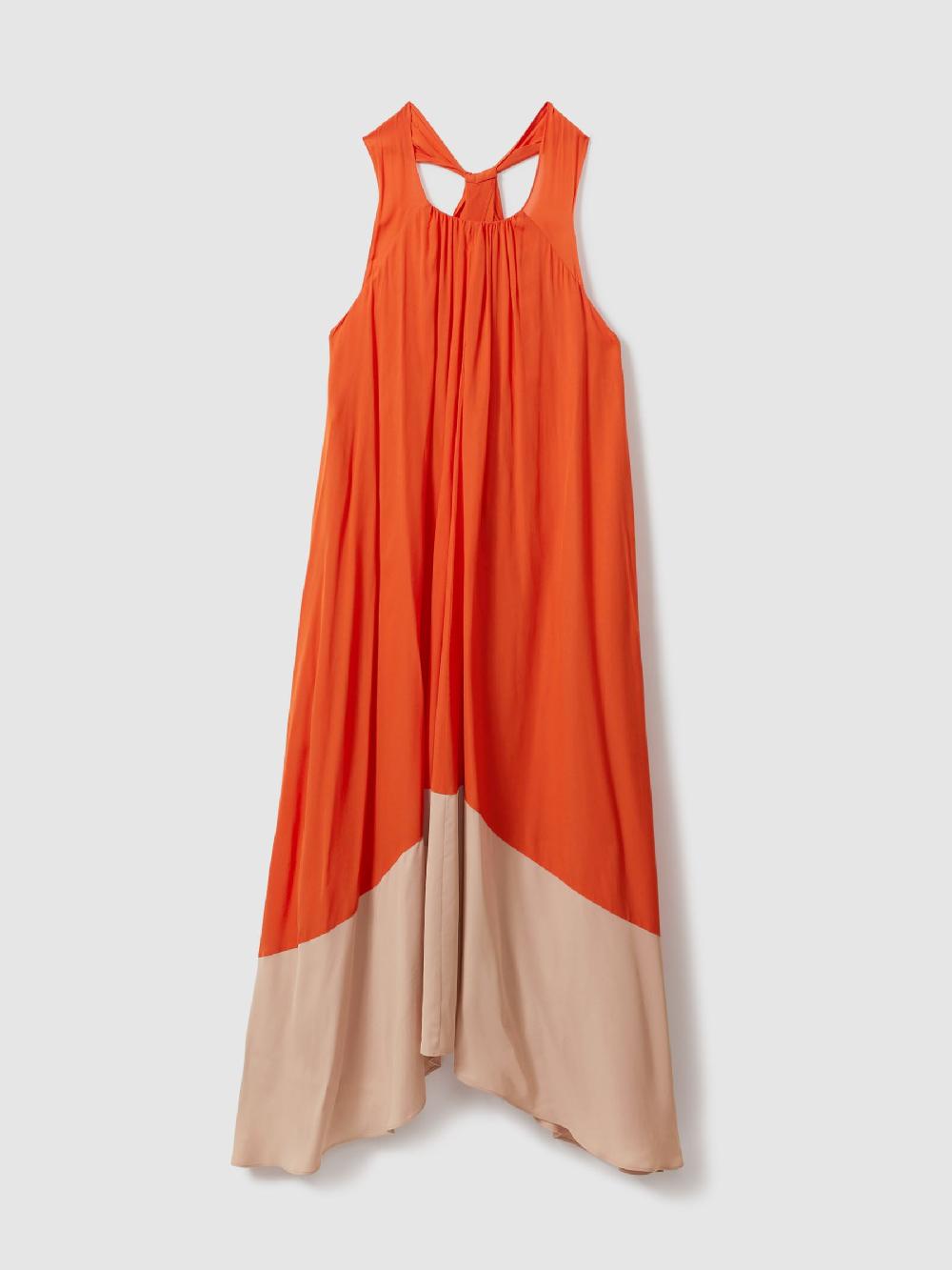 Reiss Ruched Dipped Hem Midi Dress In Orange