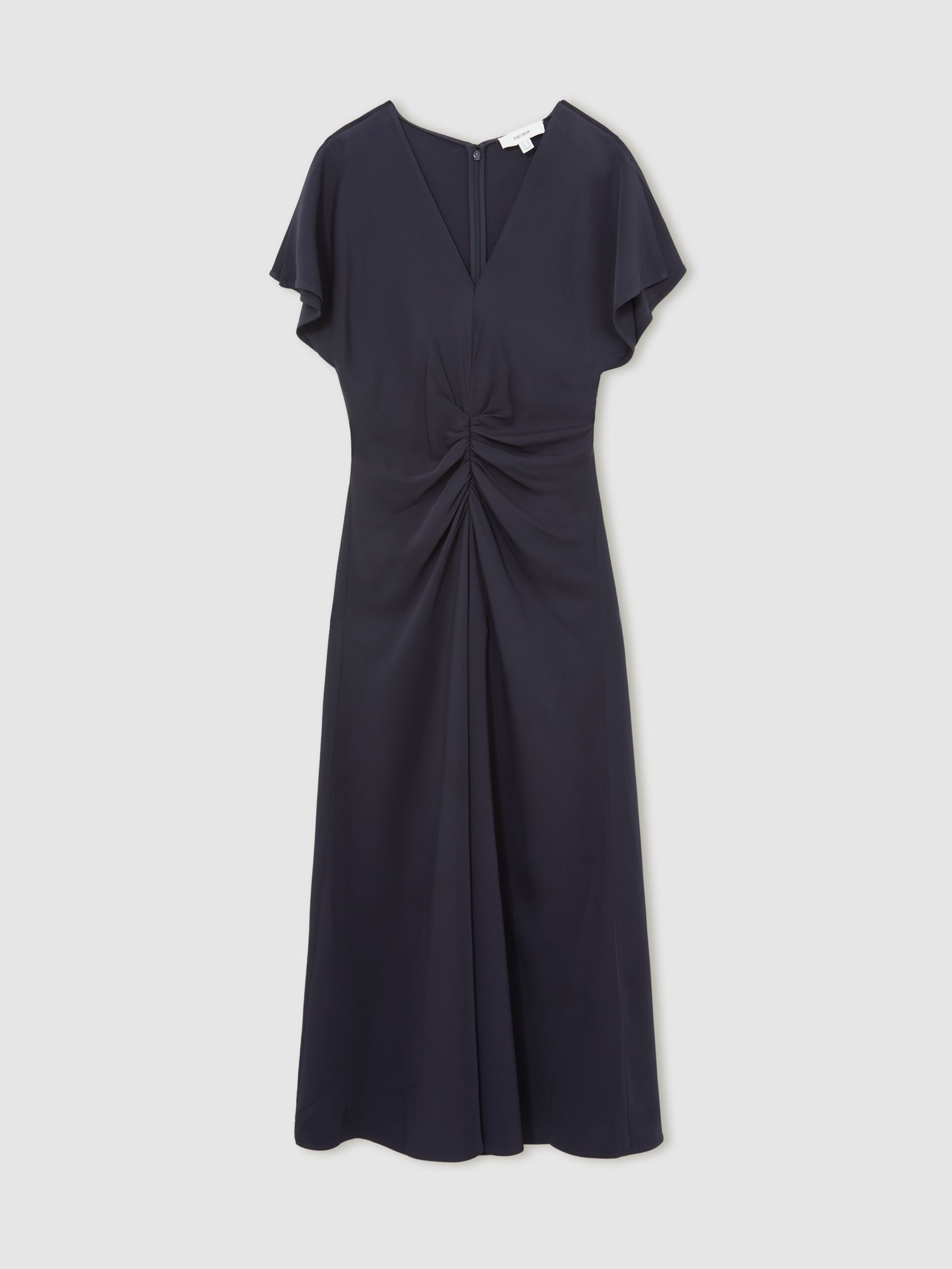 Reiss Ruched-Front Midi Dress In Navy