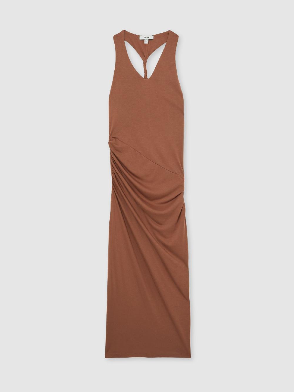 Reiss Ruched Jersey Midi Dress In Brown