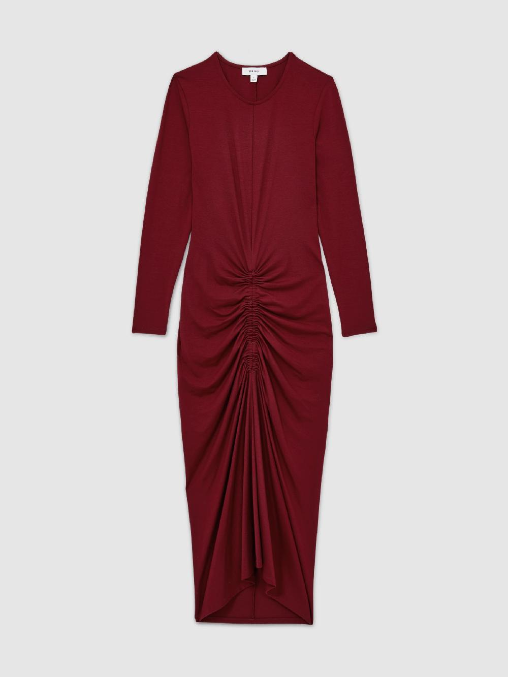 Reiss Ruched Jersey Midi Dress In Burgundy