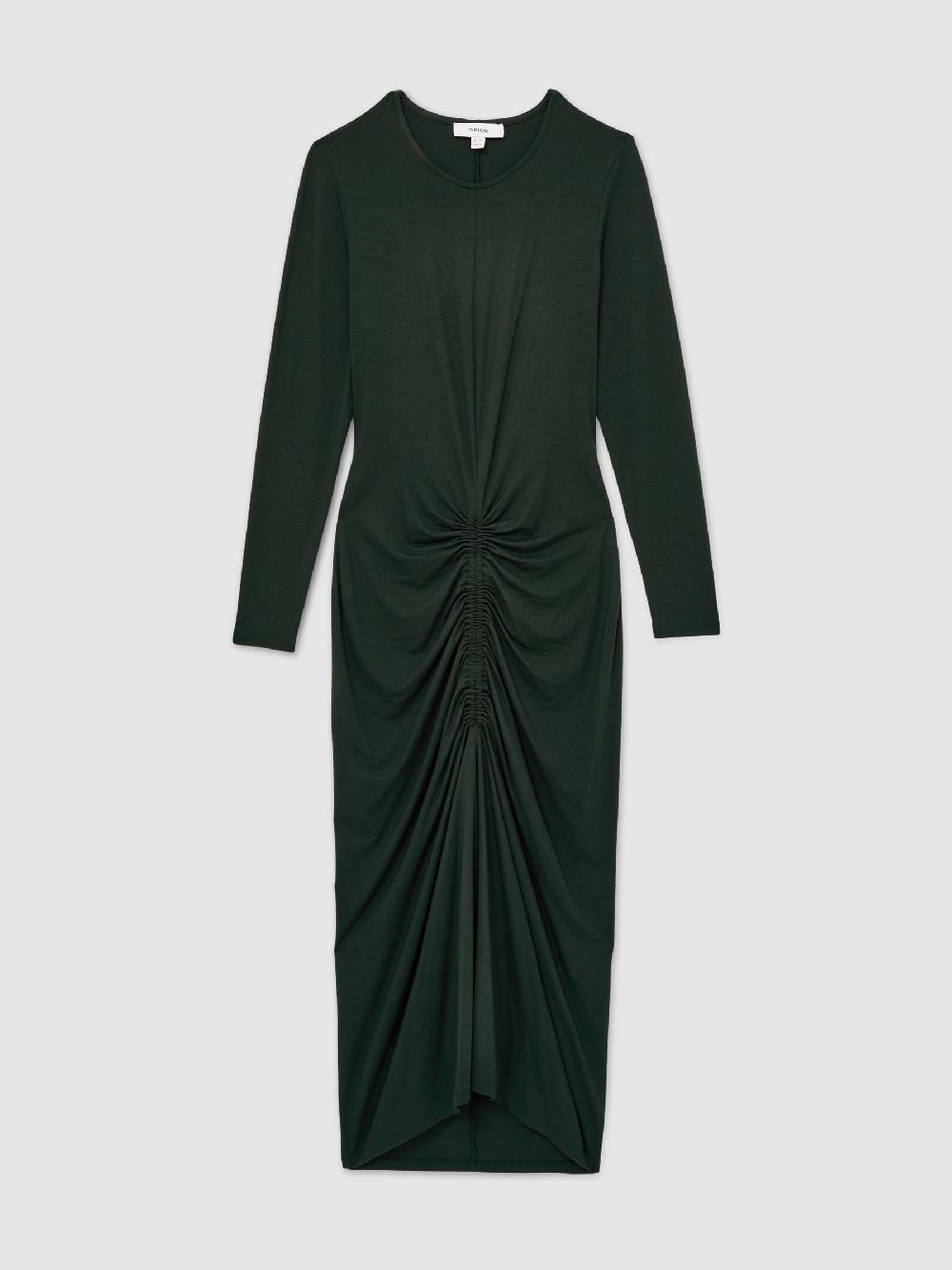 Reiss Ruched Jersey Midi Dress In Green