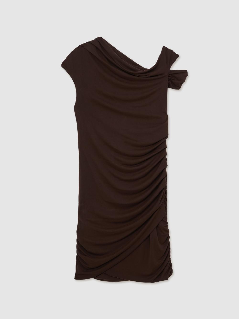 Reiss Ruched Jersey Mini Dress In Chocolate Brown