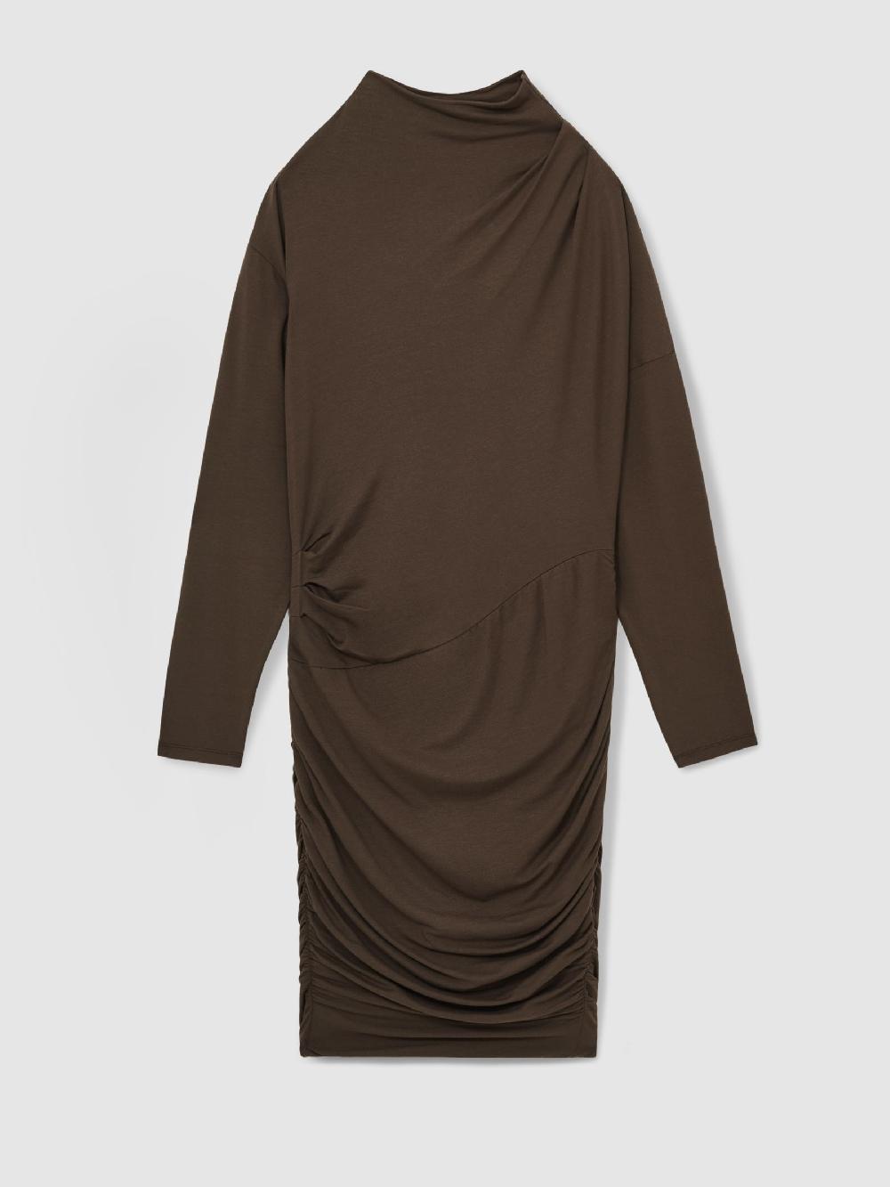 Reiss Ruched Jersey Mini Dress In Mink