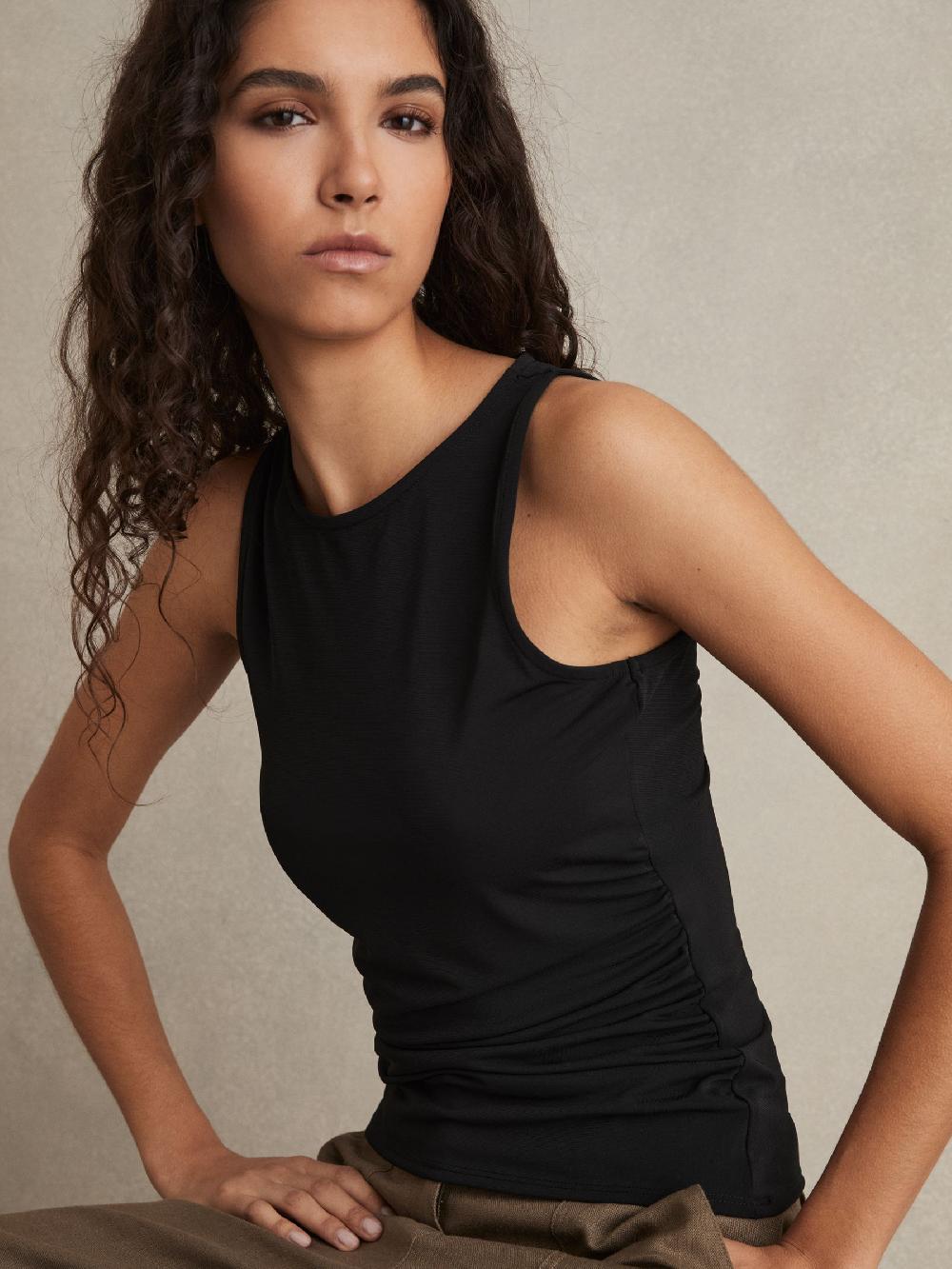 Reiss Ruched-Side Jersey Top In Black