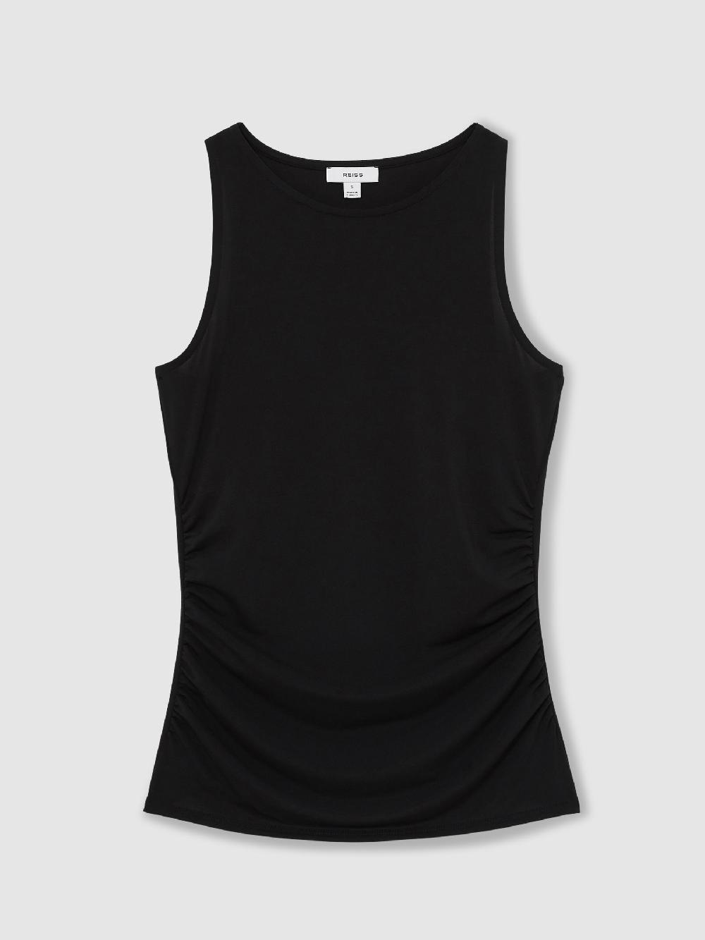 Reiss Ruched-Side Jersey Top In Black