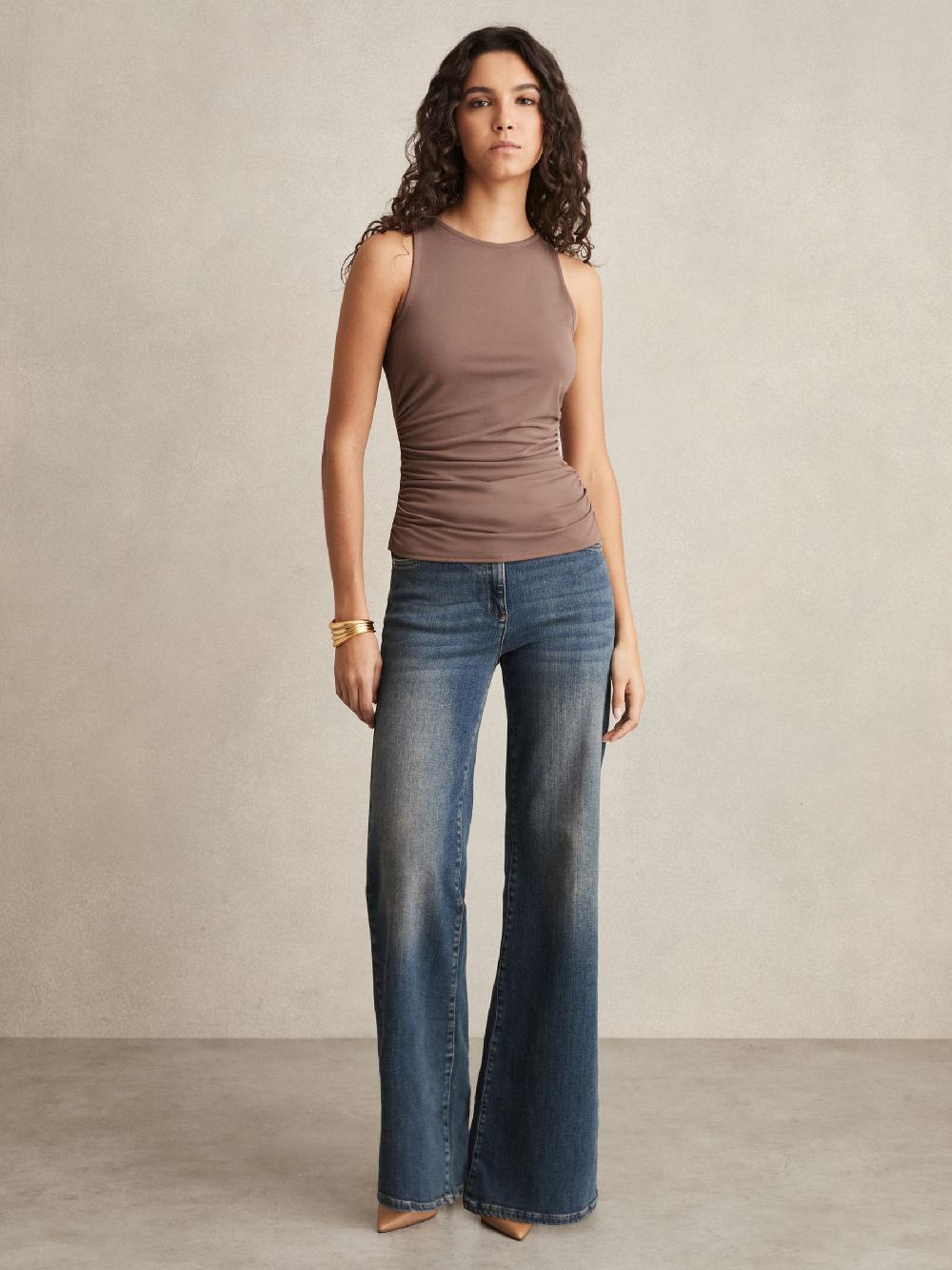 Reiss Ruched-Side Jersey Top In Mink
